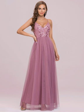 Color=Purple Orchid | Sleeveless Spaghetti Strap V Neck Embroidered Floor Length Evening Dress-Purple Orchid 6