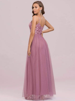 Color=Purple Orchid | Sleeveless Spaghetti Strap V Neck Embroidered Floor Length Evening Dress-Purple Orchid 7