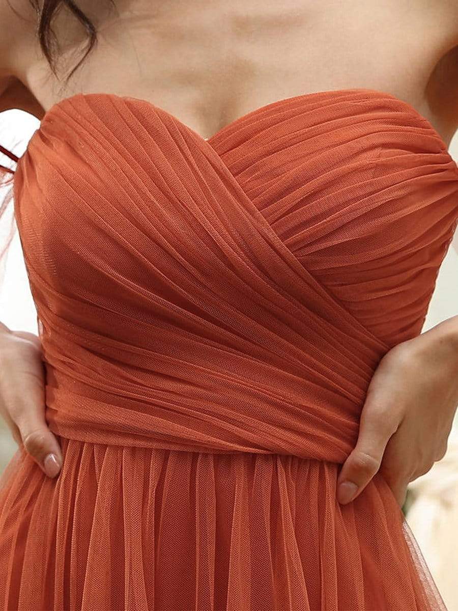 Color=Burnt Orange | Off The Shoulder Sweetheart Pleated Tulle Evening Dress-Burnt Orange 5
