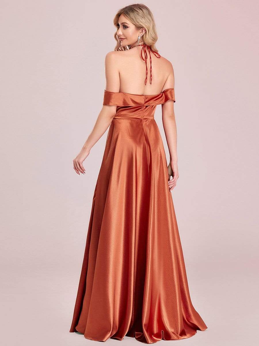 Color=Burnt Orange | Elegant Satin Cold Shoulder Floor Length Evening Dress-Burnt Orange 6