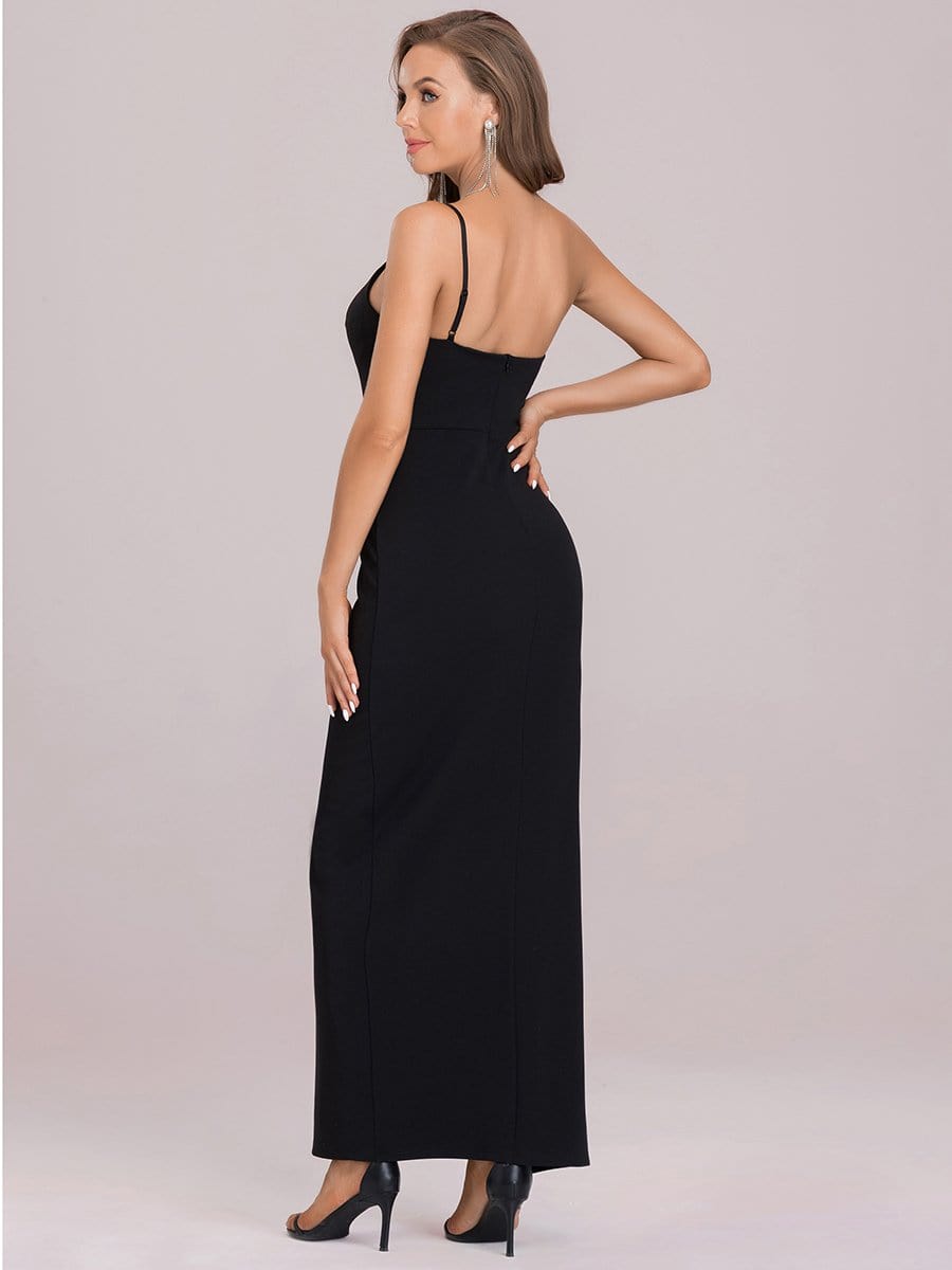 Color=Black | One Shoulder High-Slit Pencil-Cut Long Evening Dress-Black 6