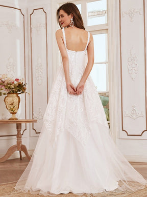 Color=Cream | Elegant Sleeveless Floor Length V-Neck Wedding Gown-Cream 2