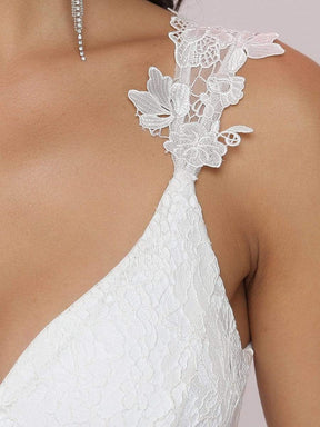 Color=Cream | Double V Neck Lace Bodice Floor Length A-Line Wedding Dress-Cream 7