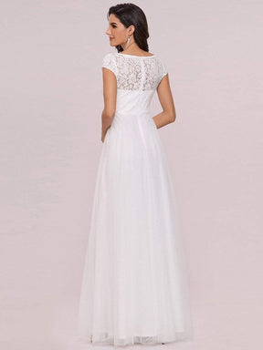 Color=Cream | Cap Sleeve Lace V-Neck Floor Length A-Line Wedding Dress-Cream 5