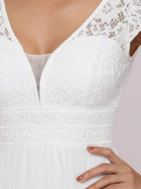 Color=Cream | Cap Sleeve Lace V-Neck Floor Length A-Line Wedding Dress-Cream 8