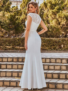 Color=Cream | Simple Cap Sleeve Sweetheart Mermaid Style Wedding Dress-Cream 2