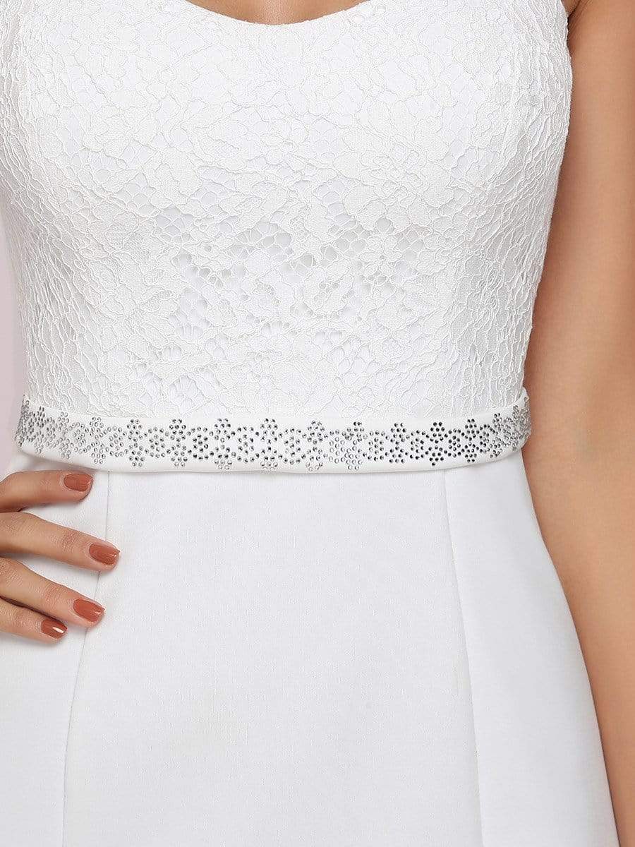 Color=Cream | Simple Cap Sleeve Sweetheart Mermaid Style Wedding Dress-Cream 7