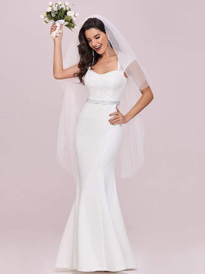 Color=Cream | Simple Cap Sleeve Sweetheart Mermaid Style Wedding Dress-Cream 4