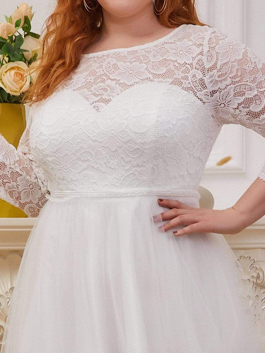 Plus Size Wedding Dress | A-Line Round Neckline Tulle & Lace Dresses - Ever  Pretty AU