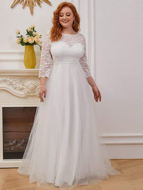 Color=Cream | Romantic A-Line Plus Size Tulle Wedding Dress With Lace-Cream 2