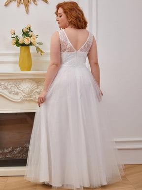 Color=Cream | Plus-Size Embroidery A-line Sleeveless Wedding Dress-Cream 4