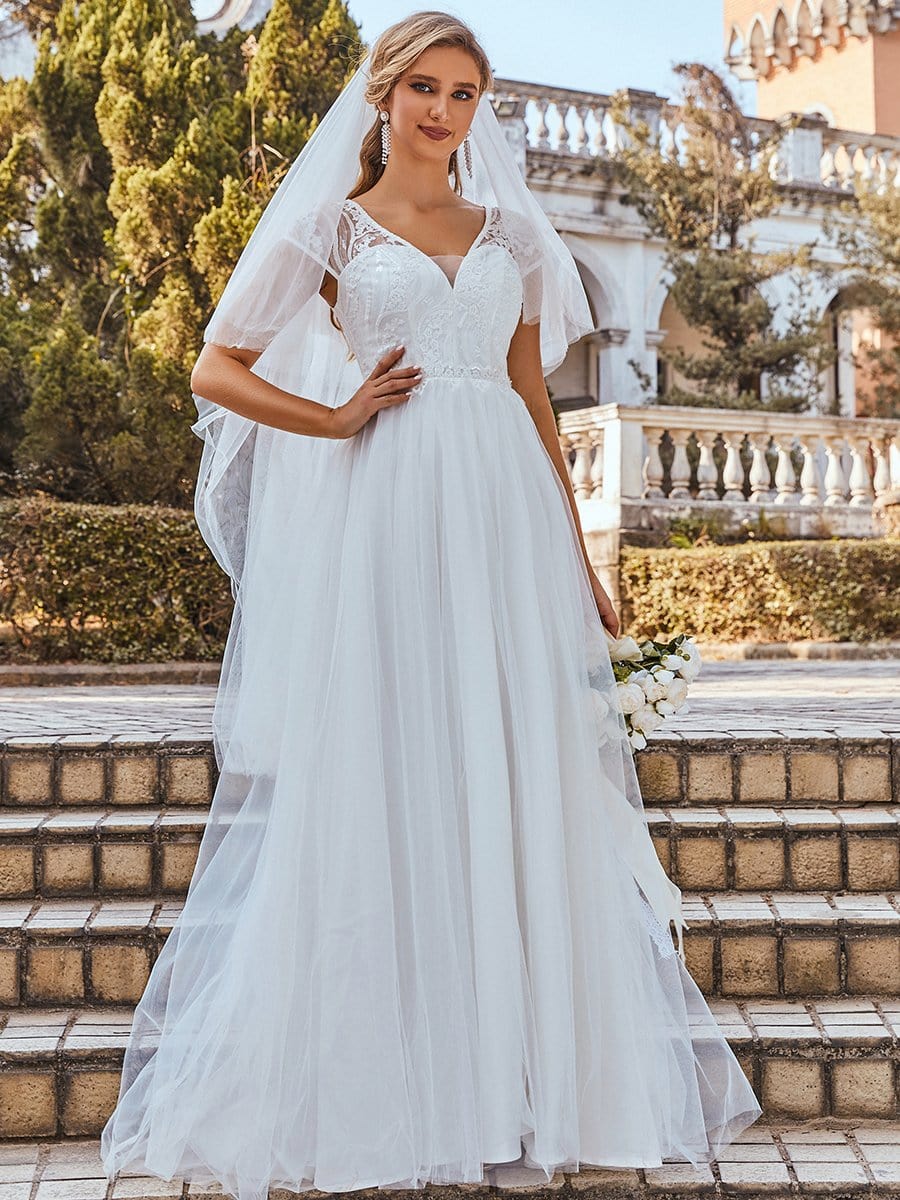 Covered Sleeve Floor Length Applique Wedding Dress - Ever Pretty AU Covered Sleeve Floor Length Applique Wedding Dress - Ever Pretty AU