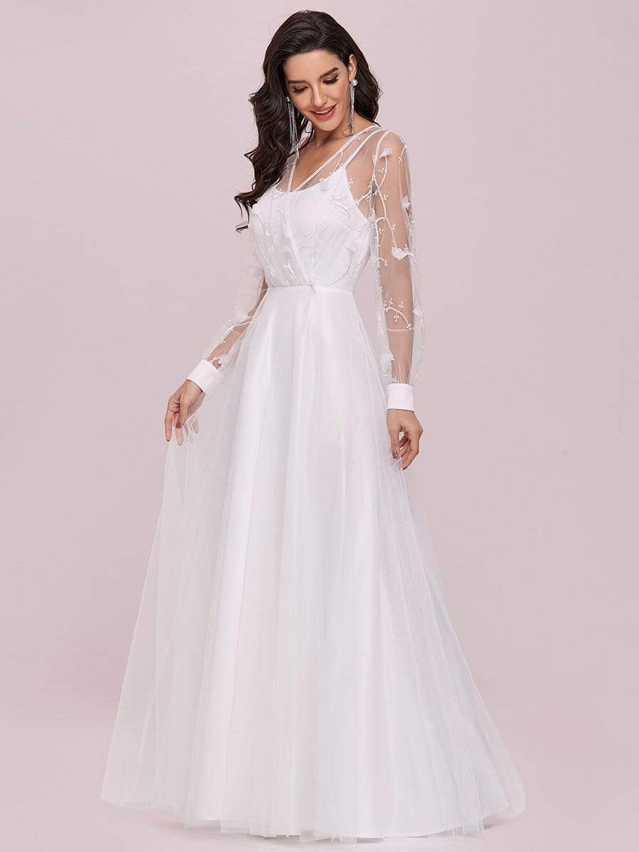 Color=Cream | Romantic A-Line Tulle Wedding Dress With Lace Decoration-Cream 6