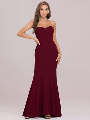 Color=Burgundy | Simple Strapless Sweetheart Mermaid Eloping Dress For Wedding-Burgundy 6
