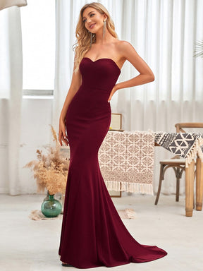 Color=Burgundy | Simple Strapless Sweetheart Mermaid Eloping Dress For Wedding-Burgundy 4