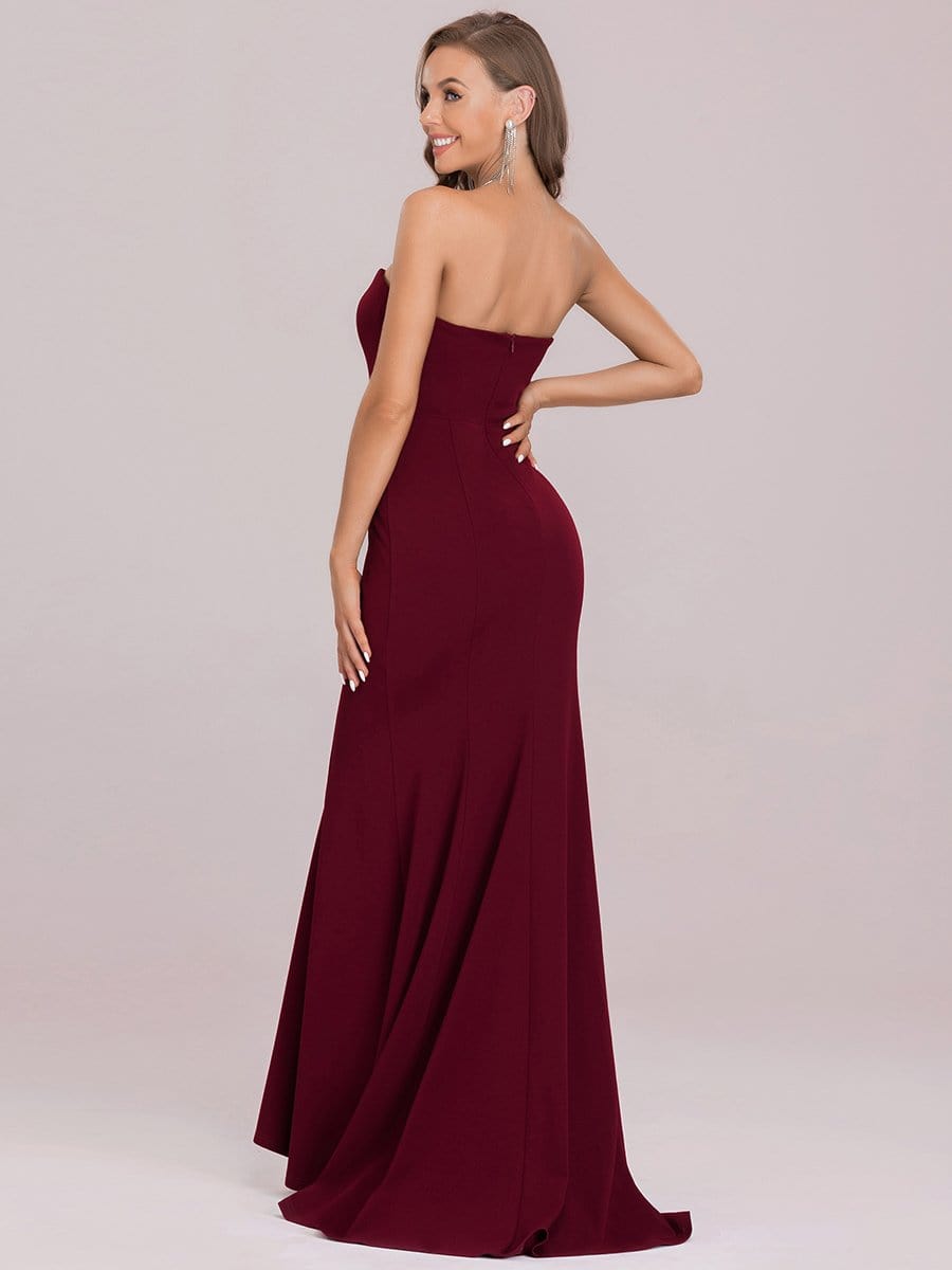 Color=Burgundy | Simple Strapless Sweetheart Mermaid Eloping Dress For Wedding-Burgundy 7