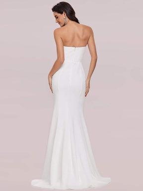 Color=Cream | Simple Strapless Sweetheart Mermaid Eloping Dress For Wedding-Cream 5