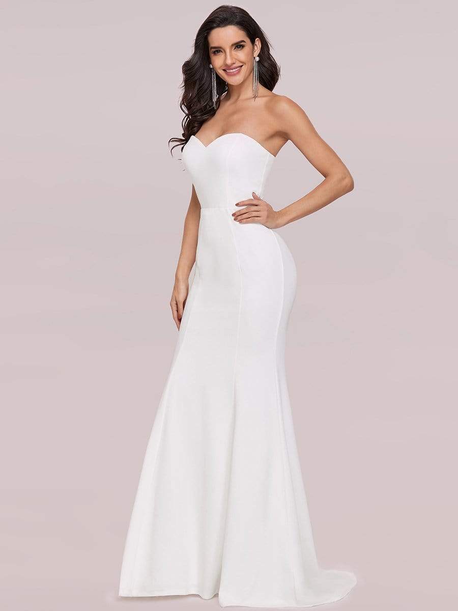 Color=Cream | Simple Strapless Sweetheart Mermaid Eloping Dress For Wedding-Cream 7