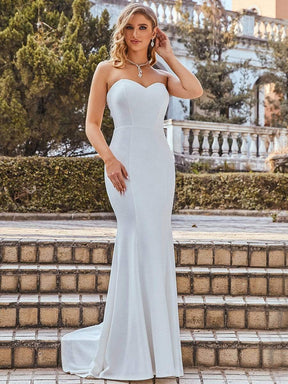 Color=Cream | Simple Strapless Sweetheart Mermaid Eloping Dress For Wedding-Cream 3