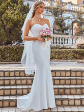 Color=Cream | Simple Strapless Sweetheart Mermaid Eloping Dress For Wedding-Cream 1