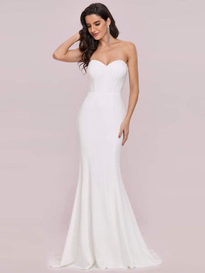 Color=Cream | Simple Strapless Sweetheart Mermaid Eloping Dress For Wedding-Cream 6