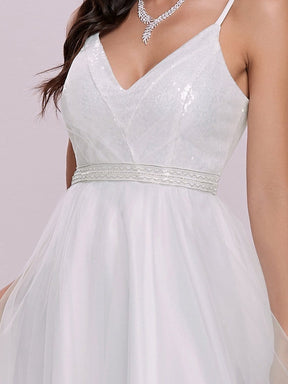 Color=Cream | Shimmering V-Neck Floor-Length A-Line Wedding Gown-Cream 5