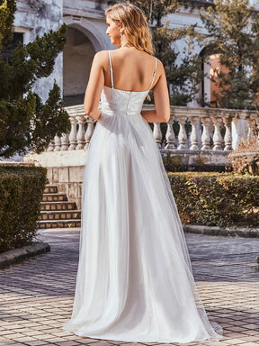 Color=Cream | Shimmering V-Neck Floor-Length A-Line Wedding Gown-Cream 3