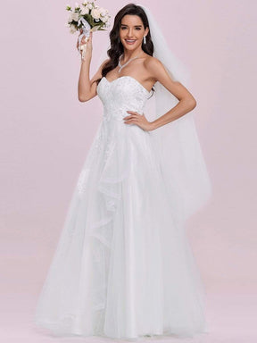 Color=Cream | Elegant Embroidered Floor Length Strapless Wedding Dress-Cream 6