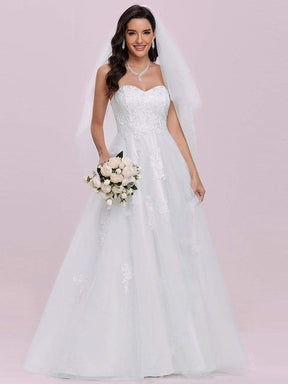 Color=Cream | Elegant Embroidered Floor Length Strapless Wedding Dress-Cream 7