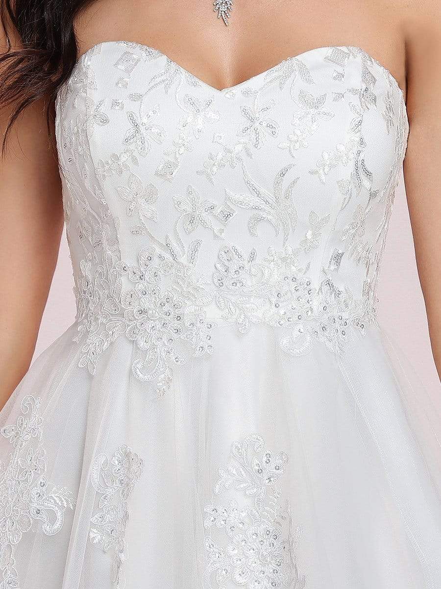 Color=Cream | Elegant Embroidered Floor Length Strapless Wedding Dress-Cream 8