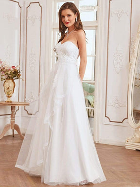 Color=Cream | Elegant Embroidered Floor Length Strapless Wedding Dress-Cream 1