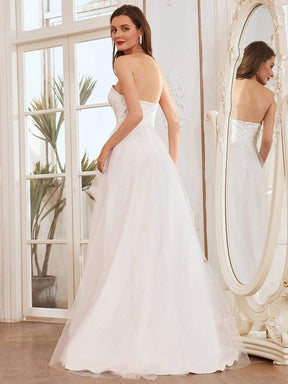 Color=Cream | Elegant Embroidered Floor Length Strapless Wedding Dress-Cream 3