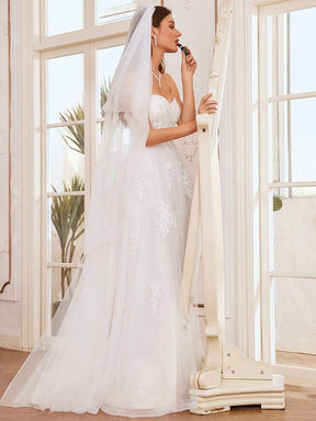 Color=Cream | Elegant Embroidered Floor Length Strapless Wedding Dress-Cream 2