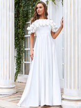 Color=Cream | A Line Off The Shoulder Ruffle Maxi Wedding Dress-Cream 1