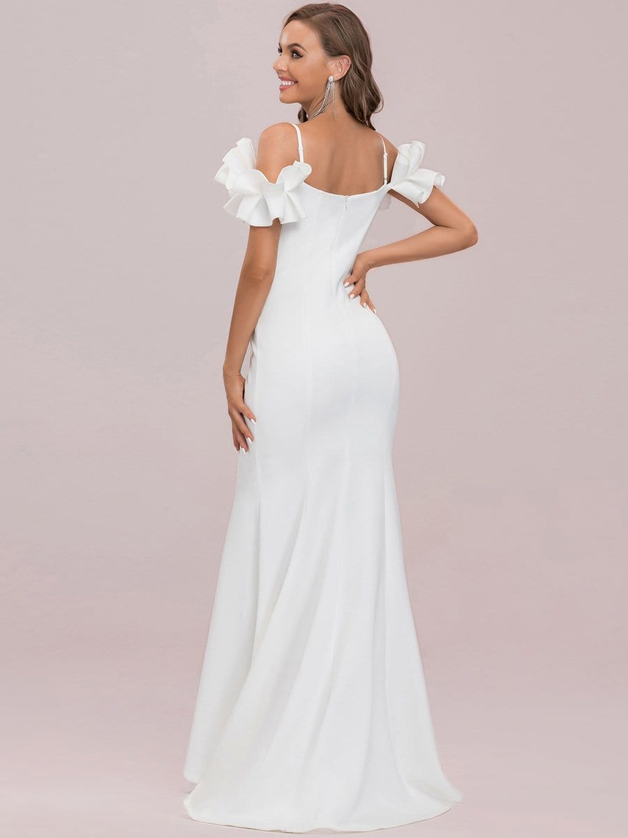 Color=Cream | Simple Sweetheart Spaghetti Strap Stringy Selvedge Trumpet Wedding Dress-Cream 6