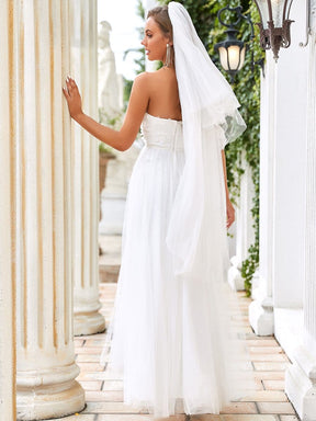 Color=Cream | Strapless Floral Embroidered Side Slit Wedding Dress-Cream 2
