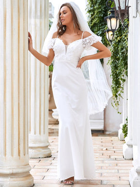 Color=Cream | V Neck Spaghetti Straps Mermaid Wedding Dress-Cream 3
