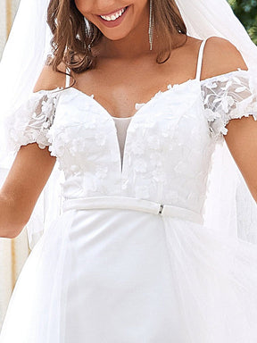 Color=Cream | V Neck Spaghetti Straps Mermaid Wedding Dress-Cream 4
