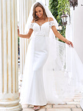 Color=Cream | V Neck Spaghetti Straps Mermaid Wedding Dress-Cream 1