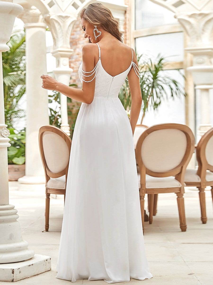 Color=Cream | Simple Spaghetti Strap Empire Waist Maxi Wedding Dresses-Cream 2