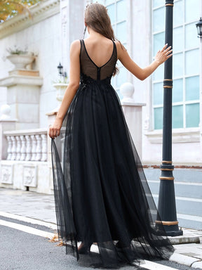 Color=Black | Sexy Split Sweetheart Long Applique Tulle Wedding Dress-Black 2