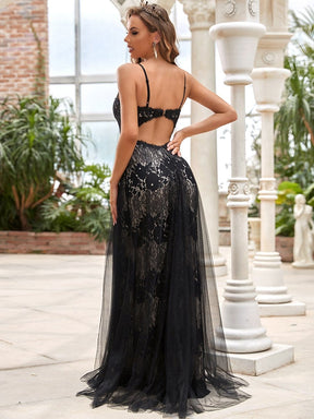 Color=Black | Sleeveless Mermaid Lace Black Wedding Dress-Black 2