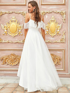 Color=Cream | Cold Shoulder Spaghetti Straps High Low Lace Wedding Dress-Cream 2