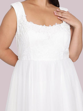 Color=Cream | A Line Floral Applique Long Plus Size Wedding Dress-Cream 4