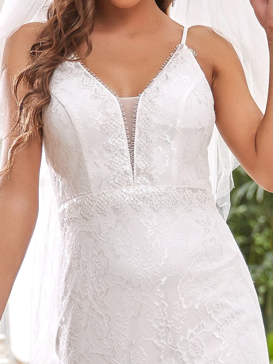 Color=Cream | V-Neck Sleeveless Mermaid Maxi Wedding Dress-Cream 4