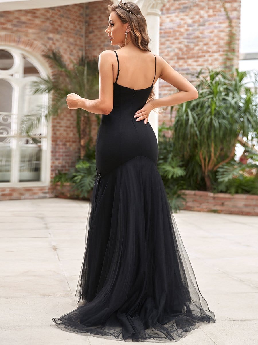 Color=Black | Elegant Sweetheart Applique Mermaid Maxi Black Wedding Dress-Black 2