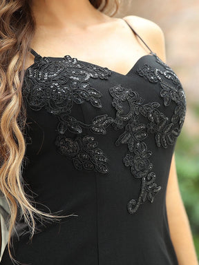 Color=Black | Elegant Sweetheart Applique Mermaid Maxi Black Wedding Dress-Black 4