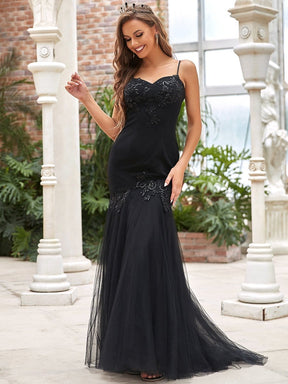 Color=Black | Elegant Sweetheart Applique Mermaid Maxi Black Wedding Dress-Black 3