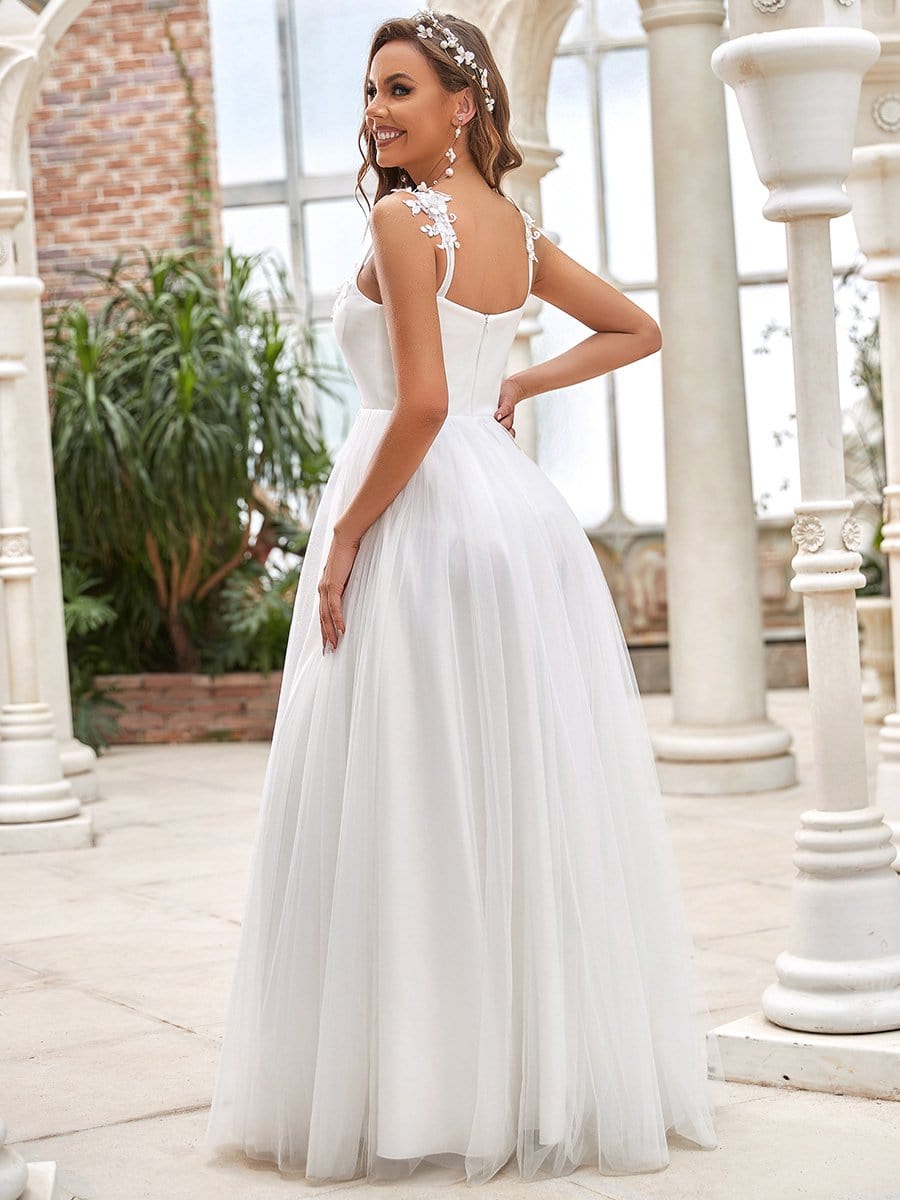 Color=Cream | Elegant Sweetheart Sleeveless Applique Maxi Wedding Dress-Cream 2