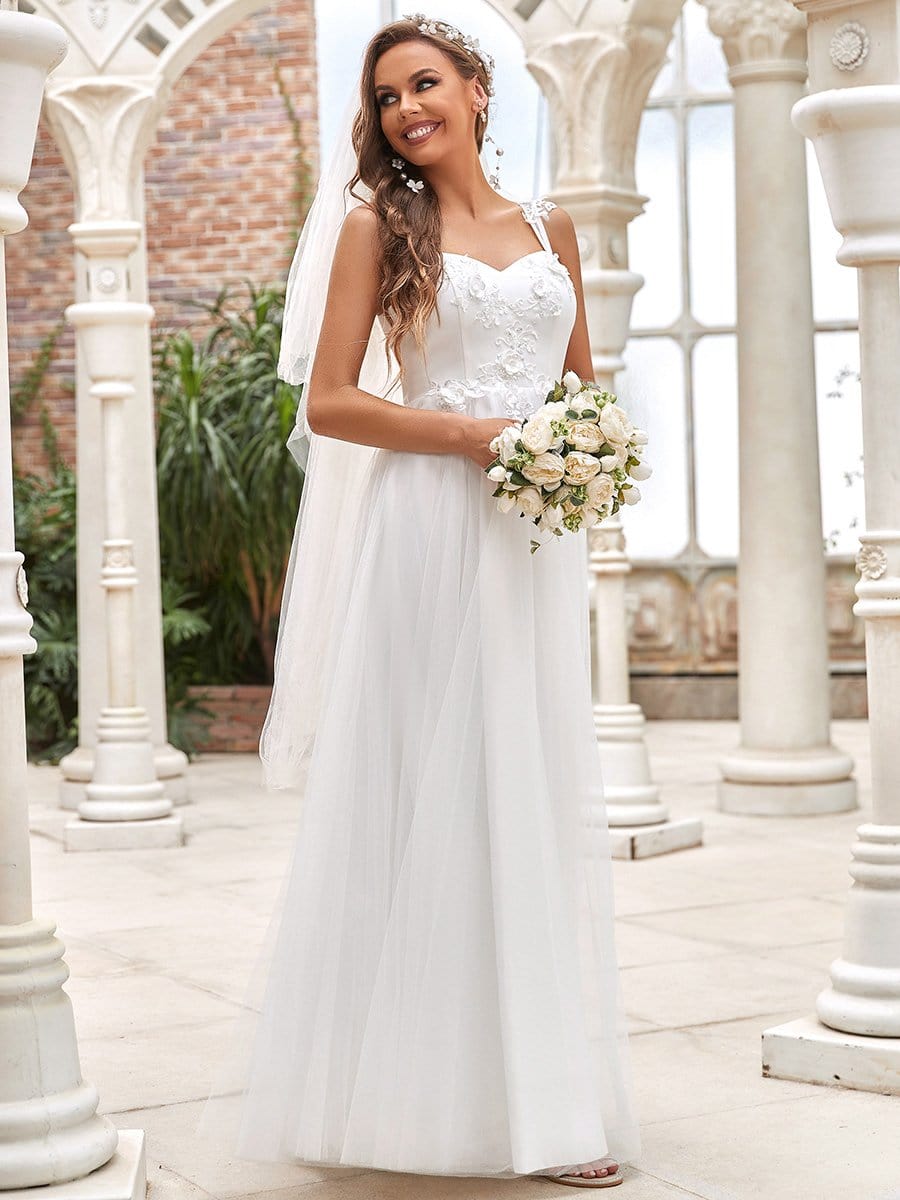 Color=Cream | Elegant Sweetheart Sleeveless Applique Maxi Wedding Dress-Cream 5